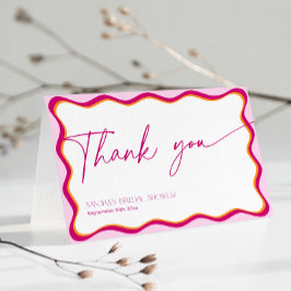 Tarjeta De Agradecimiento Ducha fronteriza rosa y Naranja ondulada