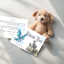 Tarjeta De Agradecimiento Ducha medieval de bebé dragón azul lindo