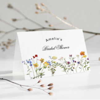 Tarjeta De Agradecimiento Ducha minimalista de novias con flores silvestres