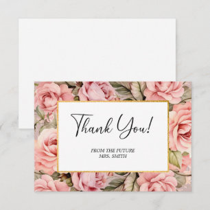 Tarjeta De Agradecimiento Ducha Nupcial Acuarela Floral Rosa Rubor