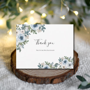 Tarjeta De Agradecimiento Ducha Nupcial Aquarela Floral Blanco Azul