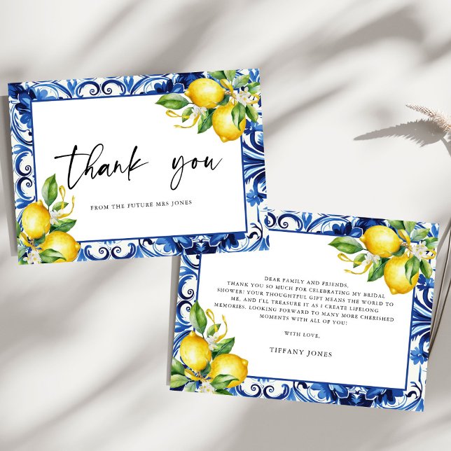 Tarjeta De Agradecimiento Ducha nupcial con azulejos azules mediterráneos (Subido por el creador)