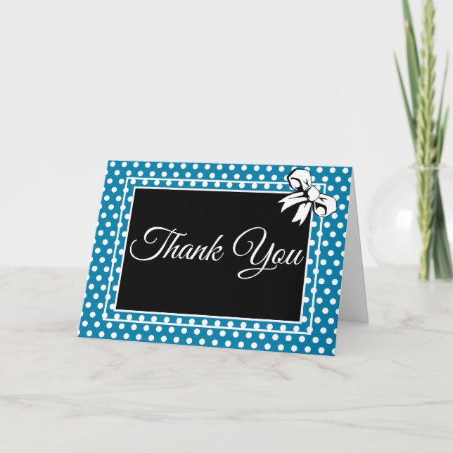 Tarjeta De Agradecimiento Ducha nupcial con puntos de polka ventilado azul y (Anverso)