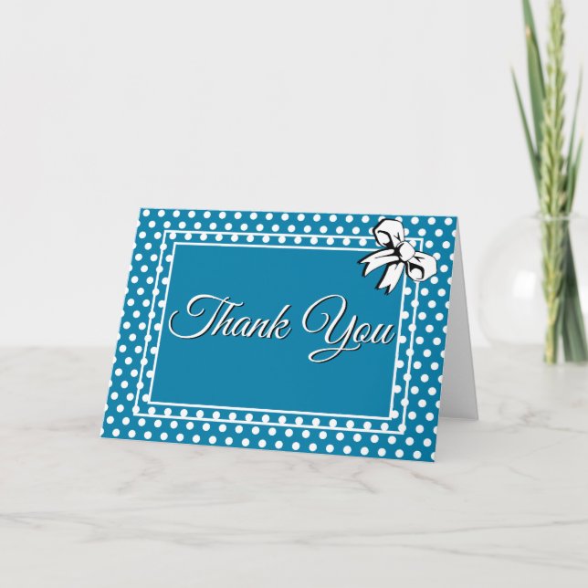 Tarjeta De Agradecimiento Ducha nupcial con puntos de polka ventilado azul y (Anverso)