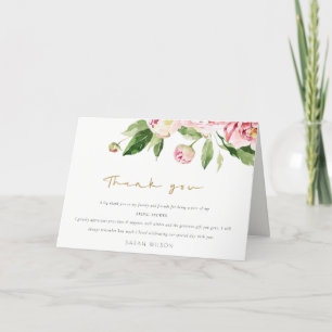 Tarjeta De Agradecimiento Ducha Nupcial de Acuarela de Peonía Floral Blush S
