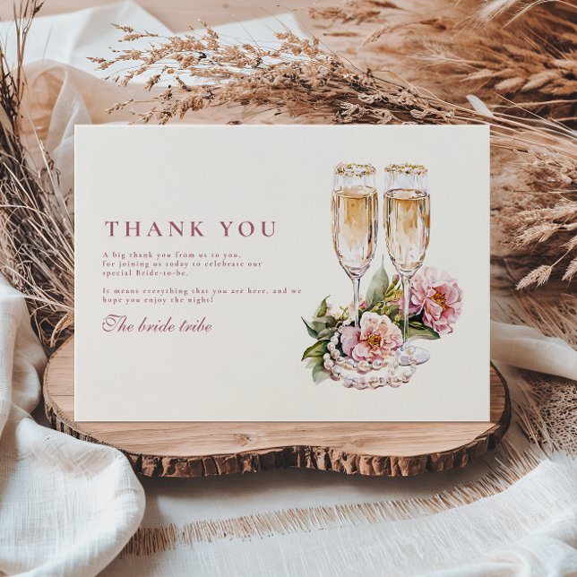 Tarjeta De Agradecimiento Ducha nupcial de champagne Flutes y Perlas (Subido por el creador)