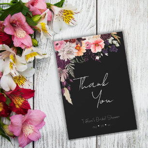 Tarjeta De Agradecimiento Ducha Nupcial de Flores Oscuras, Malhumoradas y Br