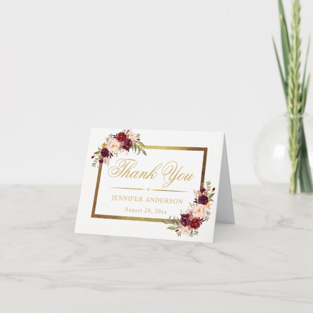 Tarjeta De Agradecimiento Ducha nupcial de la escritura elegante floral del (Anverso)