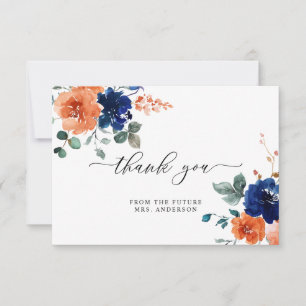 Tarjeta De Agradecimiento Ducha nupcial floral de la Marina Naranja quemada