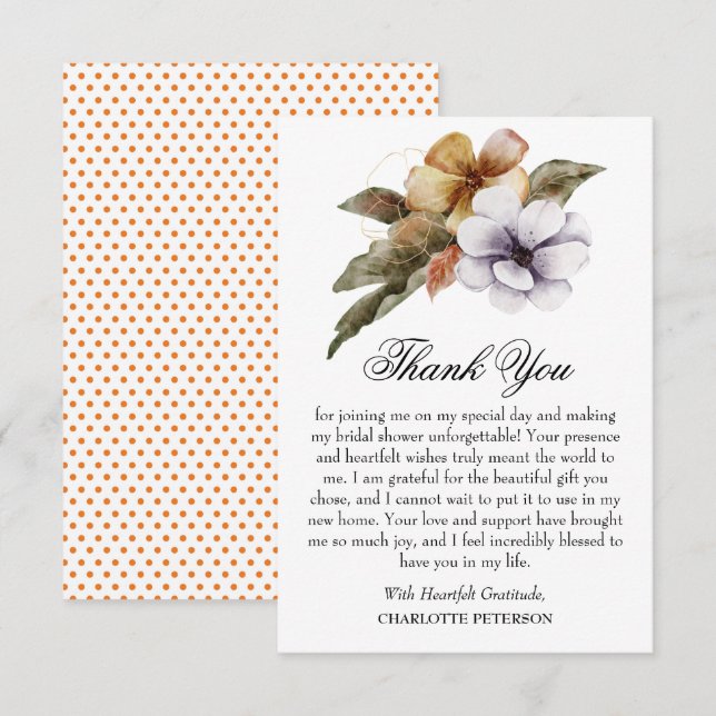 Tarjeta De Agradecimiento Ducha nupcial floral de otoño (Anverso / Reverso)