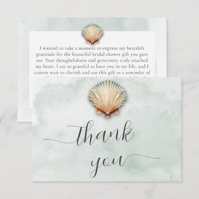 Tarjeta De Agradecimiento Ducha nupcial moderna de la concha costera acuátic (Anverso / Reverso)