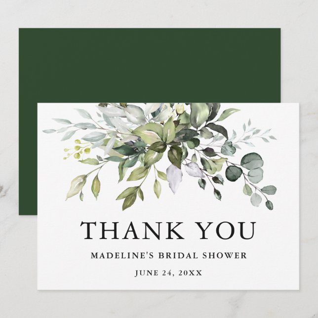 Tarjeta De Agradecimiento Ducha nupcial Moderna Elegante Vegetación de acuar (Anverso / Reverso)