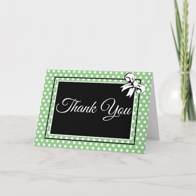 Tarjeta De Agradecimiento Ducha nupcial Sage Green Polka Dots and Bows (Anverso)