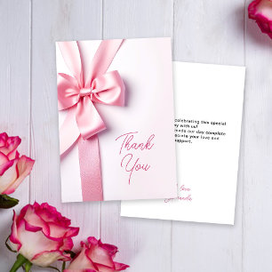 Tarjeta De Agradecimiento Ducha para bebé con lazo de cinta rosa