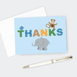 Tarjeta De Agradecimiento Ducha para Niño de Animales de la Jungla Azul Colo