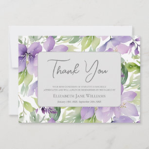 Tarjeta De Agradecimiento Duelo Funeral Floral Púrpura 