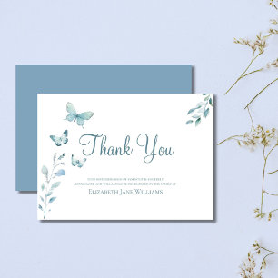 Tarjeta De Agradecimiento Duelo Funeral Mariposa Azul Polvorienta
