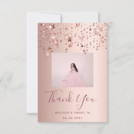 Tarjeta De Agradecimiento Dulce 16 estrellas rosa rosa de foto personalizado