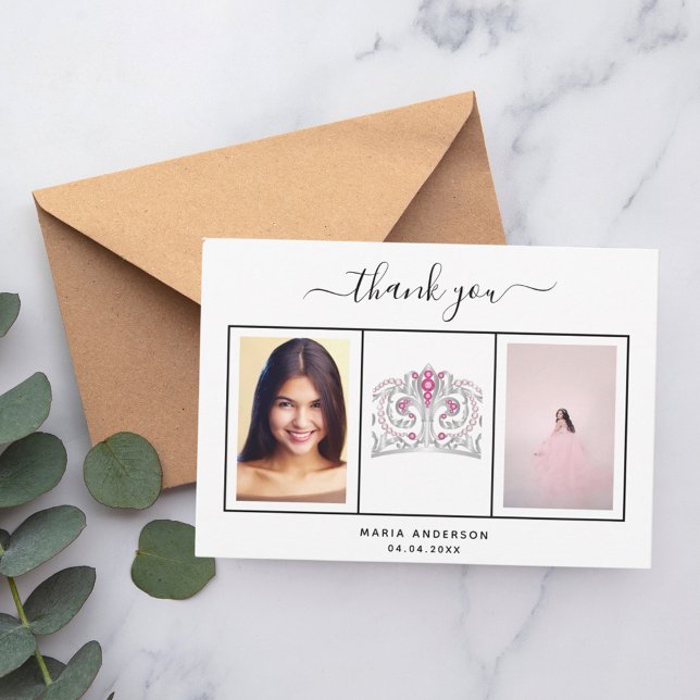 Tarjeta De Agradecimiento Dulce 16 gracias personalizado foto blanco negro (Subido por el creador)