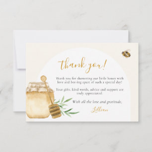Tarjeta De Agradecimiento Dulce Abeja Acuarela Suave Shower de Bebé Plano