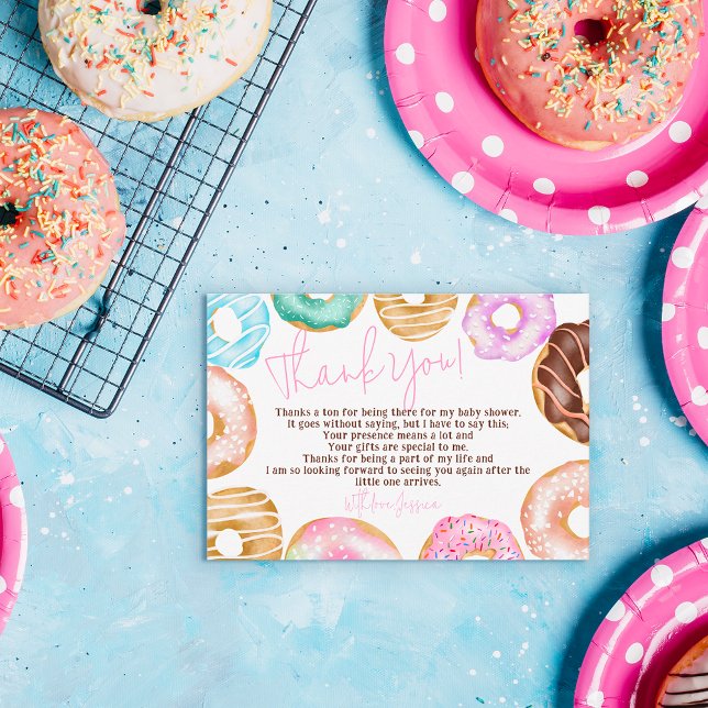 Tarjeta De Agradecimiento Dulce acuarela lindo donuts guión bebé ducha (Subido por el creador)