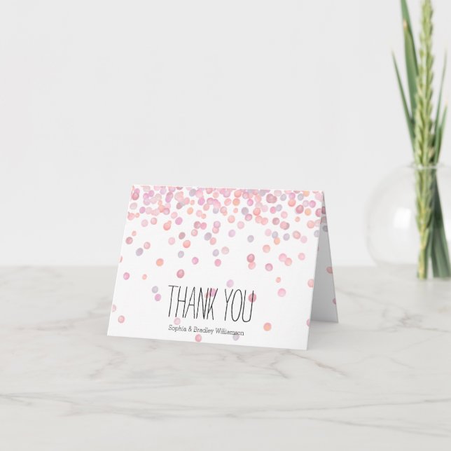 Tarjeta De Agradecimiento Dulce acuarela rosa Confetti Dots Gracias (Anverso)