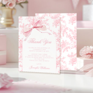 Tarjeta De Agradecimiento Dulce Arco Floral de Bebé Niña con Lazo Rosa Franc
