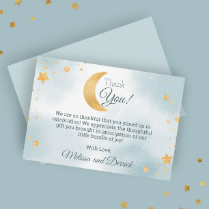 Tarjeta De Agradecimiento Dulce Azul Estamos Sobre la Luna Niño Baby Shower