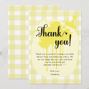 Tarjeta De Agradecimiento Dulce Baby Shower de Cuadritos Amarillos Pastel