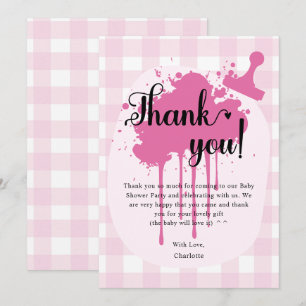 Tarjeta De Agradecimiento Dulce Baby Shower de Cuadros Rosa Pastel