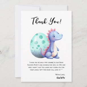 Tarjeta De Agradecimiento Dulce Baby Shower de Dinosaurio Pequeño Acuarela