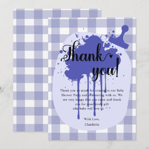 Tarjeta De Agradecimiento Dulce Baby Shower de Gingham Azul Pastel