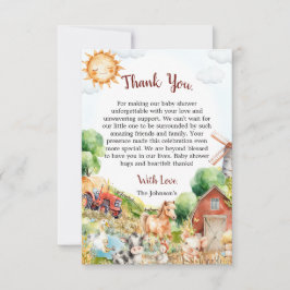 Tarjeta De Agradecimiento Dulce Baby Shower de Granjas en Acuarela