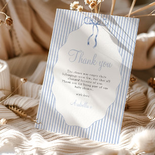 Tarjeta De Agradecimiento Dulce Baby Shower de lazo azul con rayas finas