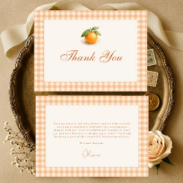 Tarjeta De Agradecimiento Dulce Baby Shower de Little Cutie en Gingham Naran