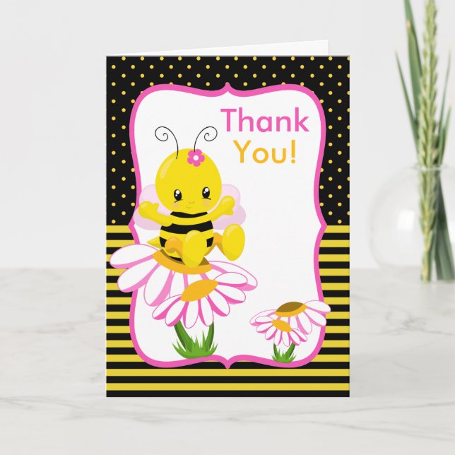 Tarjeta De Agradecimiento Dulce bebé Chica de abejas (Anverso)