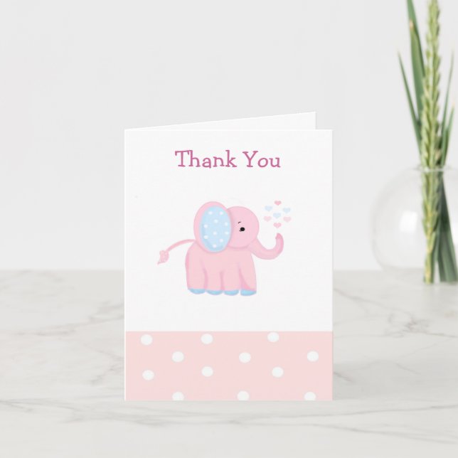 Tarjeta De Agradecimiento Dulce bebé elefante rosa gracias (Anverso)
