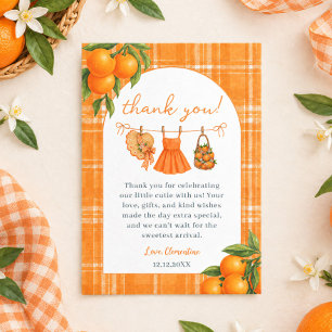 Tarjeta De Agradecimiento Dulce Bebé Naranja Ropa de Bebé Shower de Nena