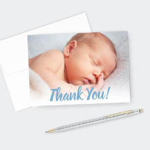 Tarjeta De Agradecimiento Dulce Blue Script Baby Boy Foto