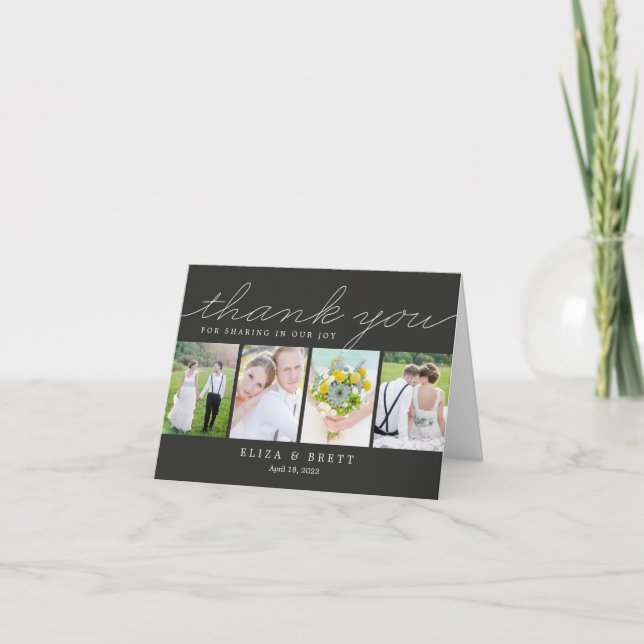 Tarjeta De Agradecimiento Dulce Boda de Collage - Carbón (Anverso)