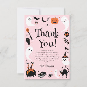 Tarjeta De Agradecimiento Dulce Boo de Halloween Rosa Naranja Baby Shower