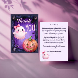 Tarjeta De Agradecimiento Dulce boo Halloween rosa fantasma lindo baby showe