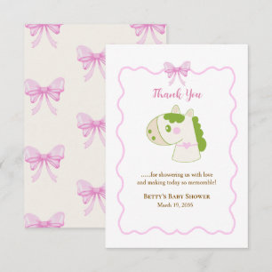 Tarjeta De Agradecimiento Dulce Caballo Lazo Rosa Personalizado Niña Baby Sh