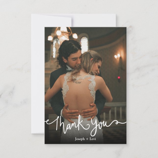Tarjeta De Agradecimiento Dulce caligrafía de texto blanco Boda Gracias  (Anverso)