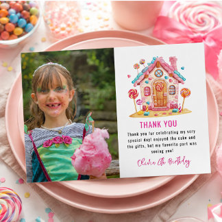 Tarjeta De Agradecimiento Dulce Celebración de Candyland Fiesta de Cumpleaño