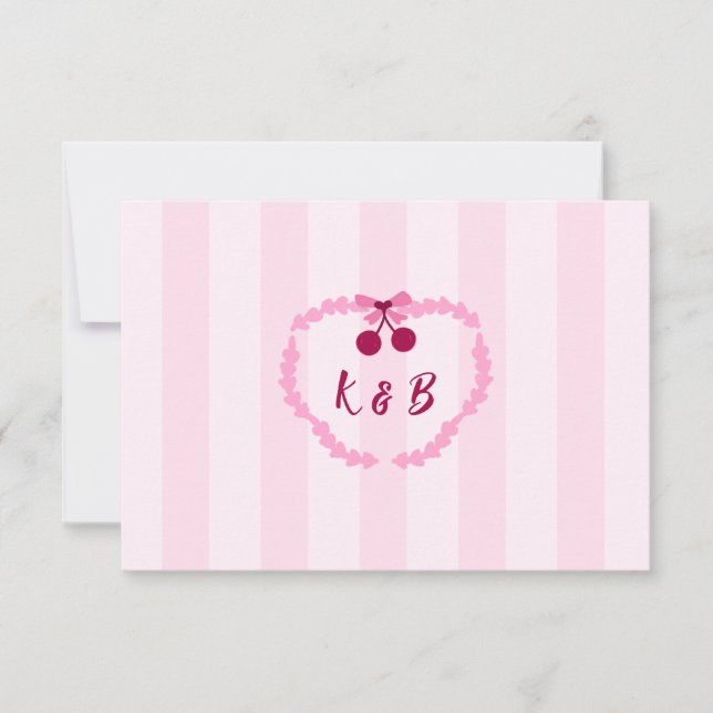 Tarjeta De Agradecimiento Dulce cereza ducha de novia rosa monograma (Anverso)