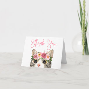 Tarjeta De Agradecimiento Dulce chica gatito de acuarela Baby Shower