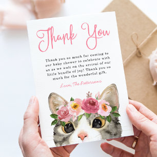 Tarjeta De Agradecimiento Dulce chica gatito de acuarela Baby Shower