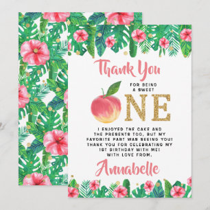 Tarjeta De Agradecimiento Dulce Chicas de Peach 1º cumpleaños