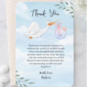Tarjeta De Agradecimiento Dulce Cigüeña Fiesta de Bebé